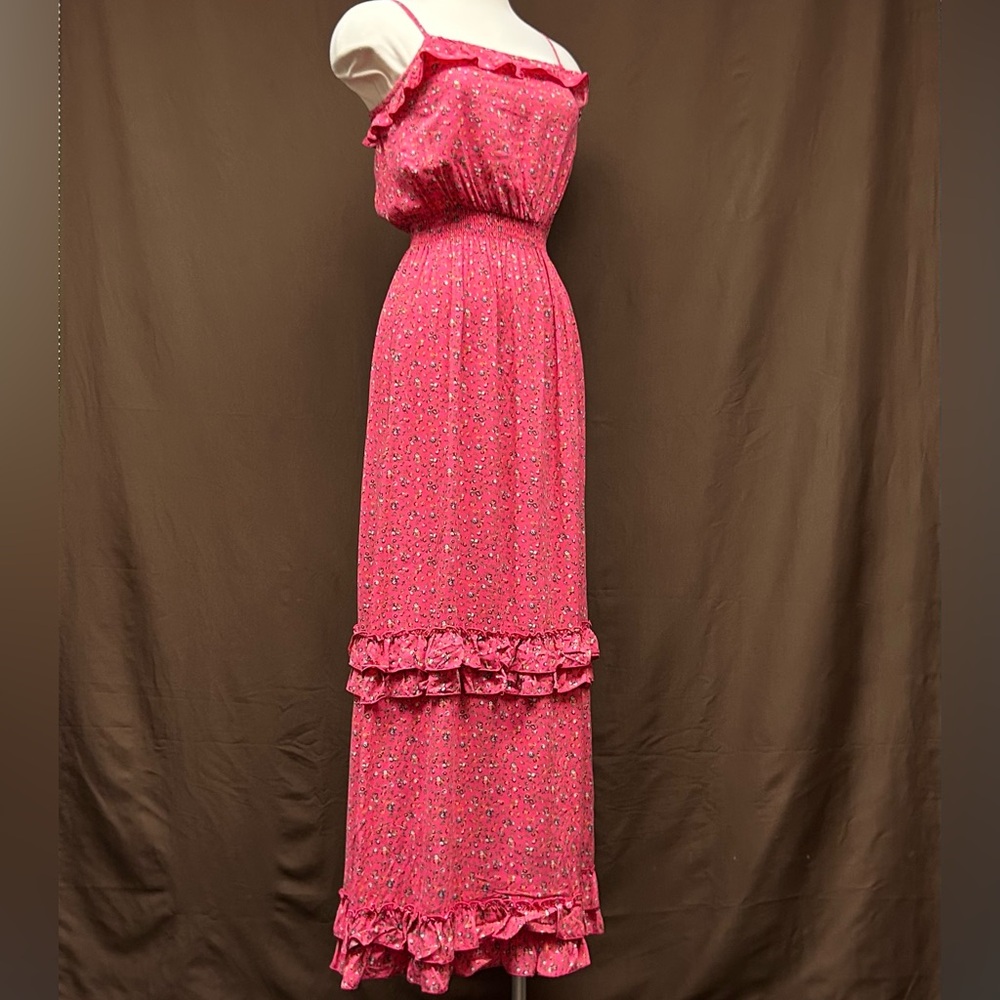 Maxi strappy dress with smocked waist ditsy floral print